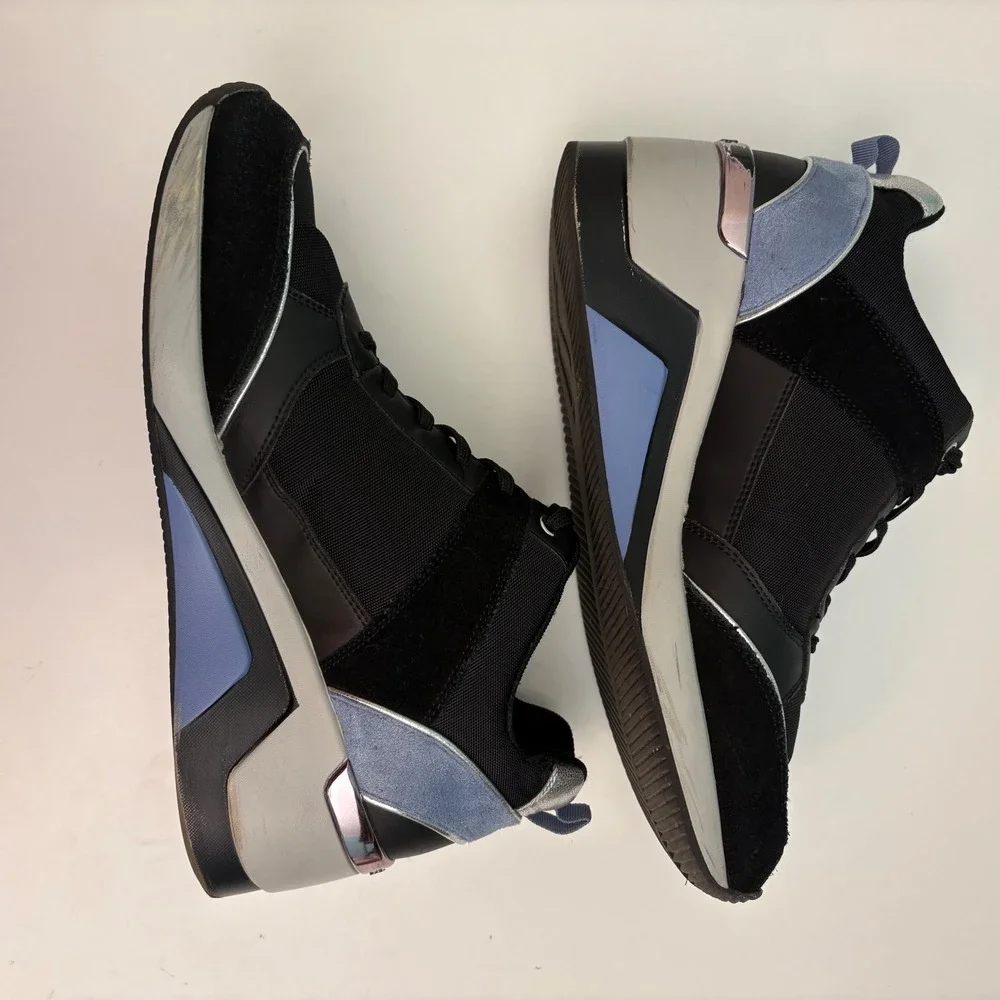 Skechers Million‎ Air Wedge Women's 10 Black Sneakers Silver Blue Accent Lace Up - Picture 4 of 8
